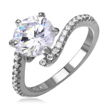 Load image into Gallery viewer, Sterling Silver Rhodium Plated CZ Center Round Ring With Parallel Cubic Zirconia Stones