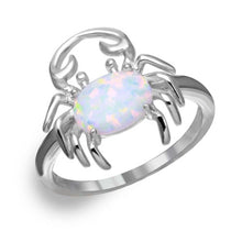Load image into Gallery viewer, Sterling Silver Rhodium Plated Crab Design Ring with Synthetic Opal and CZ