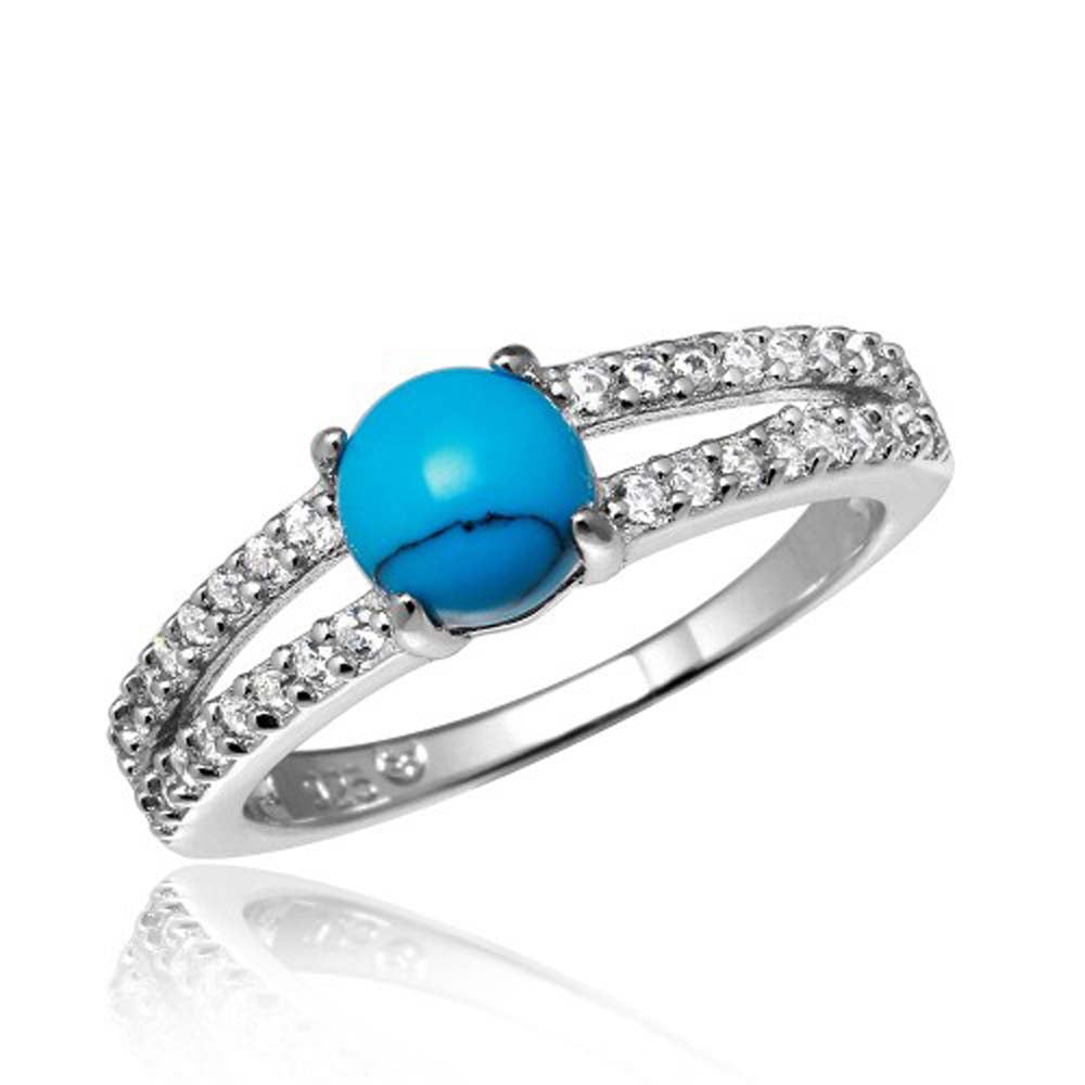 Sterling Silver Rhodium Plated Wedding Band With Turquoise Center