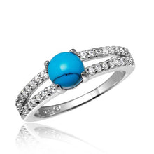 Load image into Gallery viewer, Sterling Silver Rhodium Plated Wedding Band With Turquoise Center