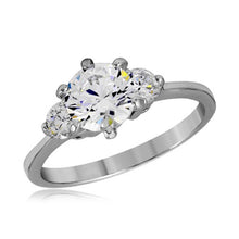 Load image into Gallery viewer, Sterling Silver Rhodium Plated  Round CZ Past Present Future Ring