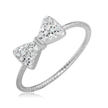 Load image into Gallery viewer, Sterling Silver Rhodium Plated Bow Tie Shaped Ring With CZ Stones