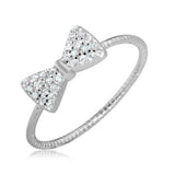 Sterling Silver Rhodium Plated Bow Tie Shaped Ring With CZ Stones