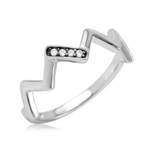 Load image into Gallery viewer, Sterling Silver Rhodium Plated Zig Zag Shaped Ring With CZ Stones