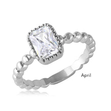 Load image into Gallery viewer, Sterling Silver April Rhodium Plated Beaded Shank Square Center Birthstone Ring