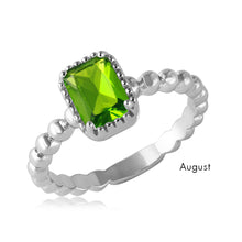 Load image into Gallery viewer, Sterling Silver August Rhodium Plated Beaded Shank Square Center Birthstone Ring