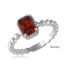 Load image into Gallery viewer, Sterling Silver January Rhodium Plated Beaded Shank Square Center Birthstone Ring