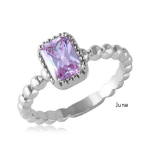 Load image into Gallery viewer, Sterling Silver June Rhodium Plated Beaded Shank Square Center Birthstone Ring