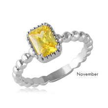 Load image into Gallery viewer, Sterling Silver November Rhodium Plated Beaded Shank Square Center Birthstone Ring