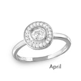 Sterling Silver April Rhodium Plated CZ Center Birthstone Halo Ring