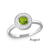 Sterling Silver August Rhodium Plated CZ Center Birthstone Halo Ring