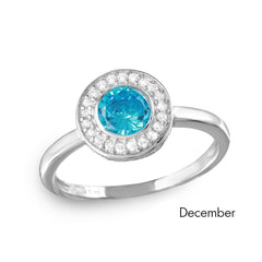 Sterling Silver December Rhodium Plated CZ Center Birthstone Halo Ring