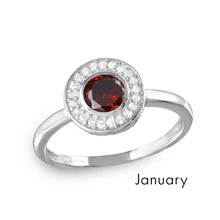 Load image into Gallery viewer, Sterling Silver January Rhodium Plated CZ Center Birthstone Halo Ring