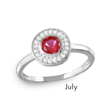 Load image into Gallery viewer, Sterling Silver July Rhodium Plated CZ Center Birthstone Halo Ring