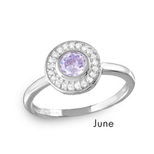 Load image into Gallery viewer, Sterling Silver June Rhodium Plated CZ Center Birthstone Halo Ring