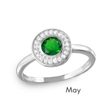 Load image into Gallery viewer, Sterling Silver May Rhodium Plated CZ Center Birthstone Halo Ring