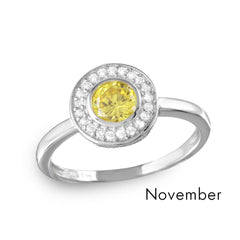 Sterling Silver November Rhodium Plated CZ Center Birthstone Halo Ring