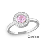 Sterling Silver October Rhodium Plated CZ Center Birthstone Halo Ring