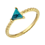 Sterling Silver Gold Plated Triangle Shaped Ladies Ring With Turquoise CZ