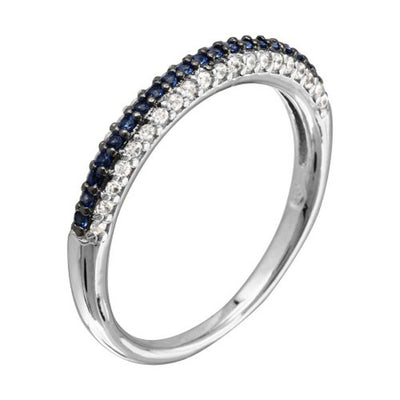 Sterling Silver Rhodium Plated Round Stackable Ring With Blue And Clear CZ StonesAnd Thickness 2.8mm