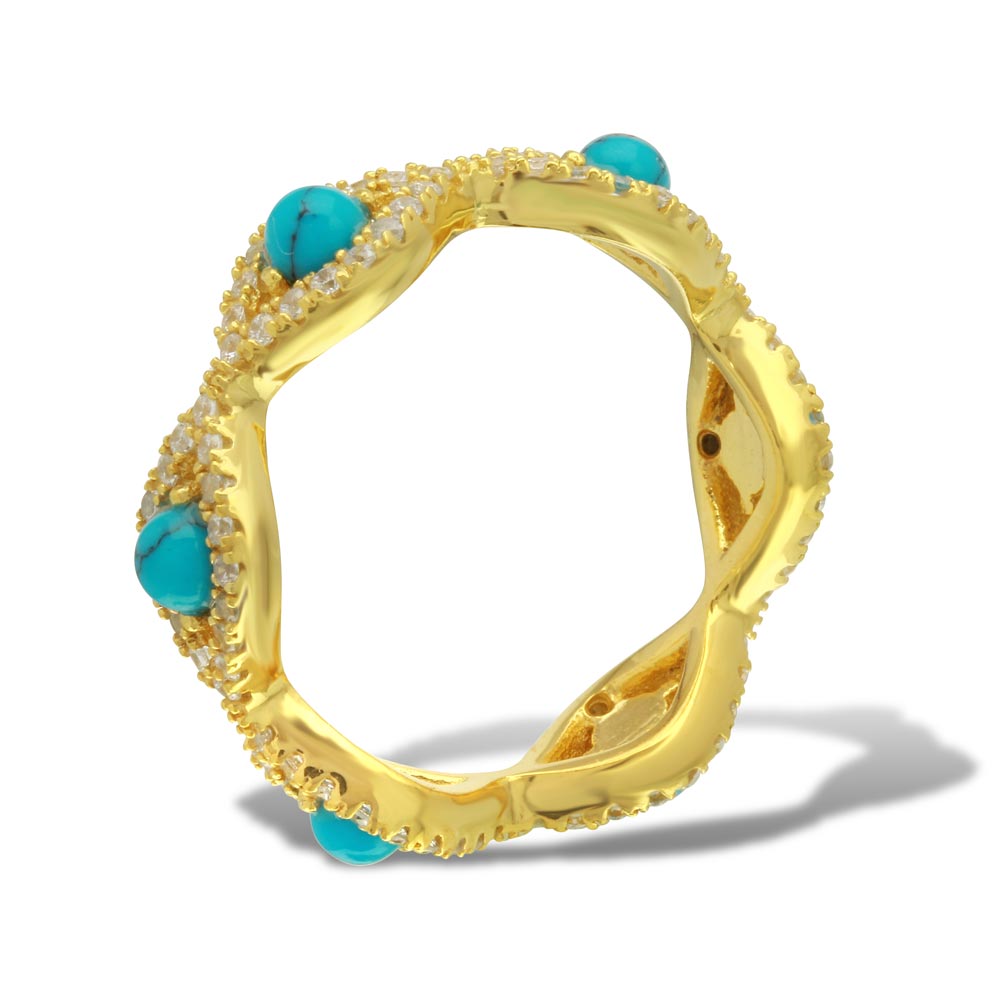 Sterling Silver Gold Plated Evil Eye Eternity Ring with Turquoise Beads