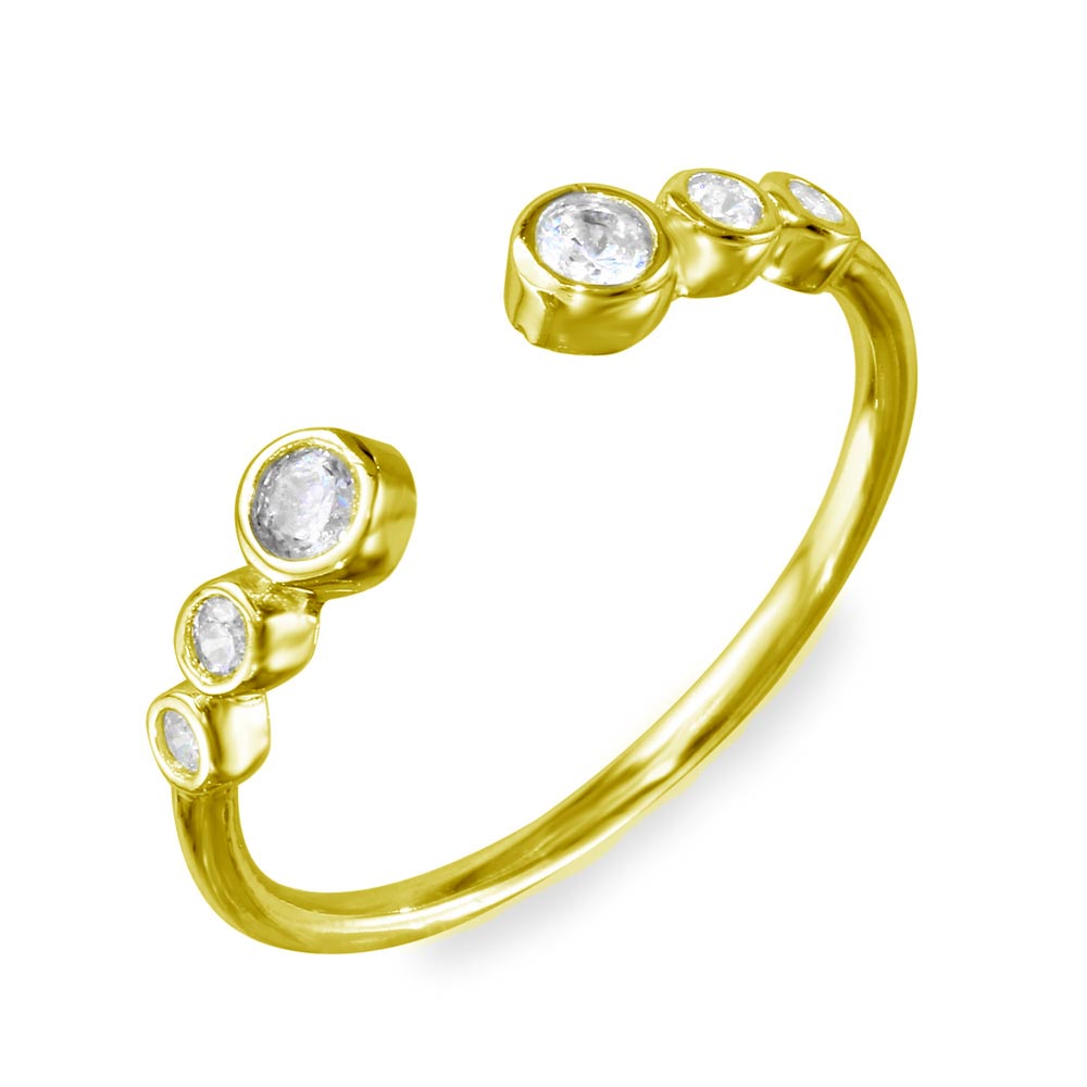 Sterling Silver Gold Plated Open Ring with 3 Graduated Round CZ