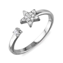 Load image into Gallery viewer, Sterling Silver Rhodium Plated Open Star ShapedRing With CZ Stones