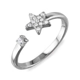 Sterling Silver Rhodium Plated Open Star ShapedRing With CZ Stones