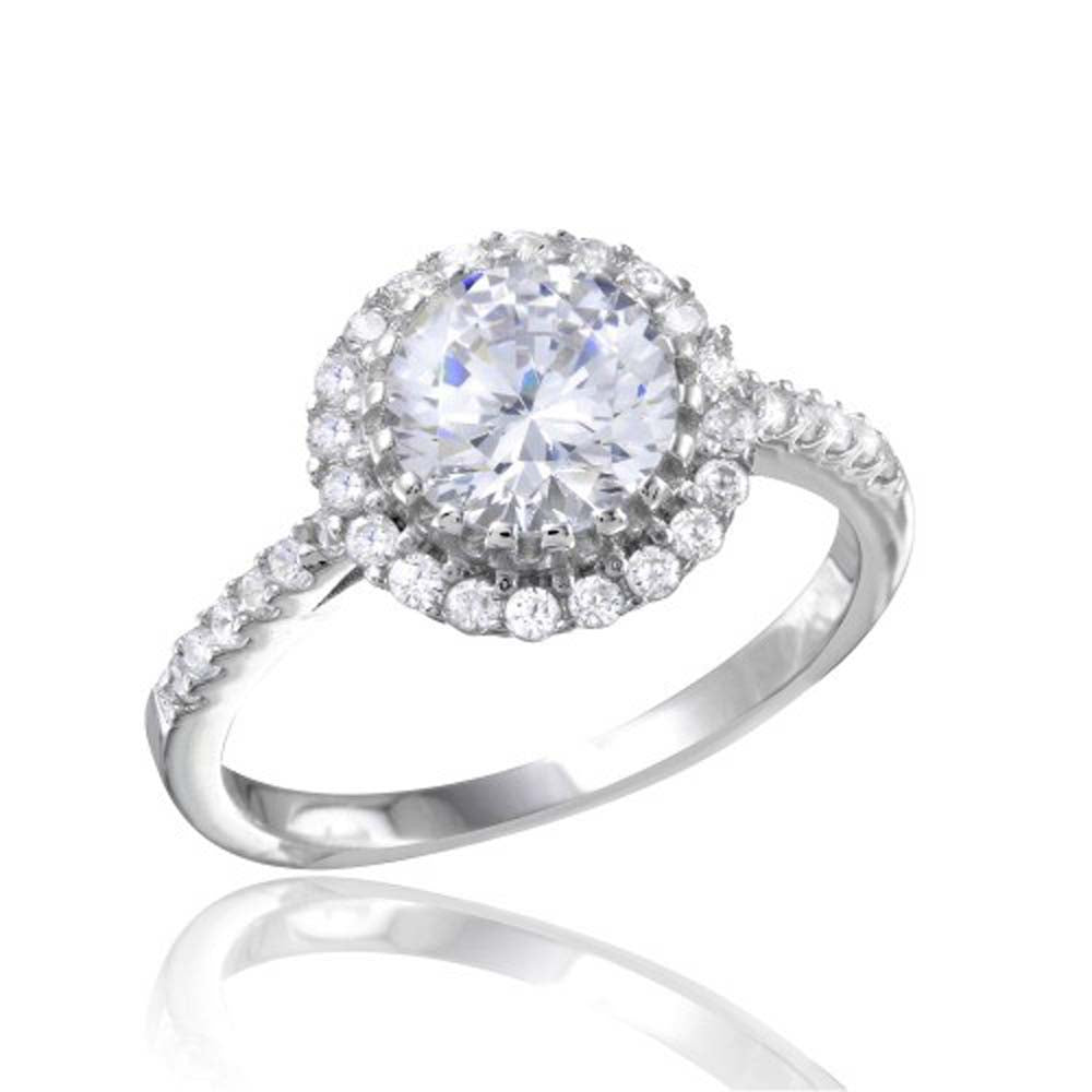 Sterling Silver Rhodium Plated Micro Pave Round Shaped Clear CZ Ring