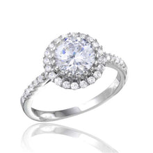 Load image into Gallery viewer, Sterling Silver Rhodium Plated Micro Pave Round Shaped Clear CZ Ring