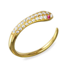 Load image into Gallery viewer, Sterling Silver Gold Plated Finish Open Snake Ring With CZAnd Width 4mm