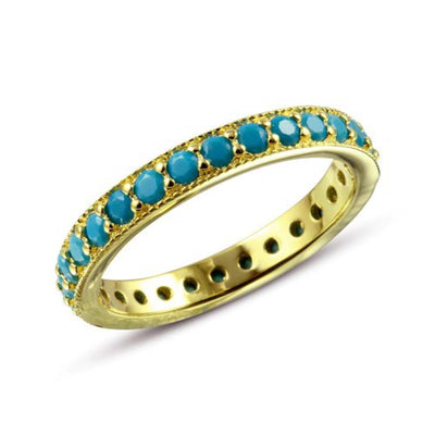 Sterling Silver Gold Plated Eternity Ring With Turquoise BeadsAnd Width 2mmAnd Dimensions 3mm