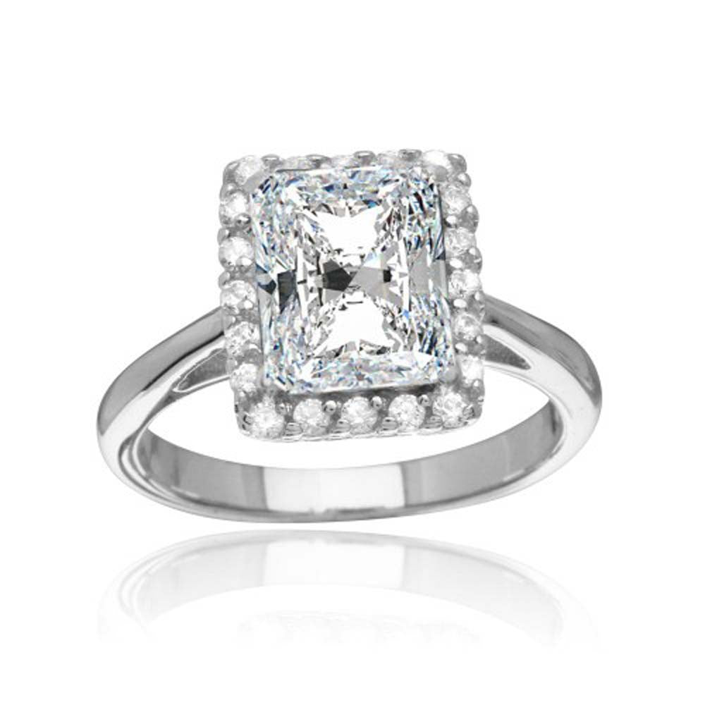 Sterling Silver Rhodium Plated Square Clear CZ Halo Ring