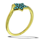 Sterling Silver Gold Plated Star Shaped Ladies Ring With Turquoise BeadsAnd Width 1mm