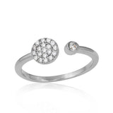 Sterling Silver Rhodium Plated Open Ring with Round CZ and CZ Circle