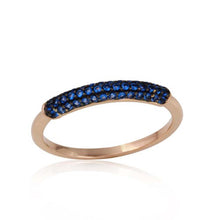 Load image into Gallery viewer, Sterling Silver Rose Gold Plated Semi Eternity Blue CZ Ring