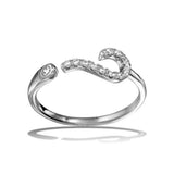 Sterling Silver Rhodium Plated Question Mark Shaped  Ring With CZ Stones