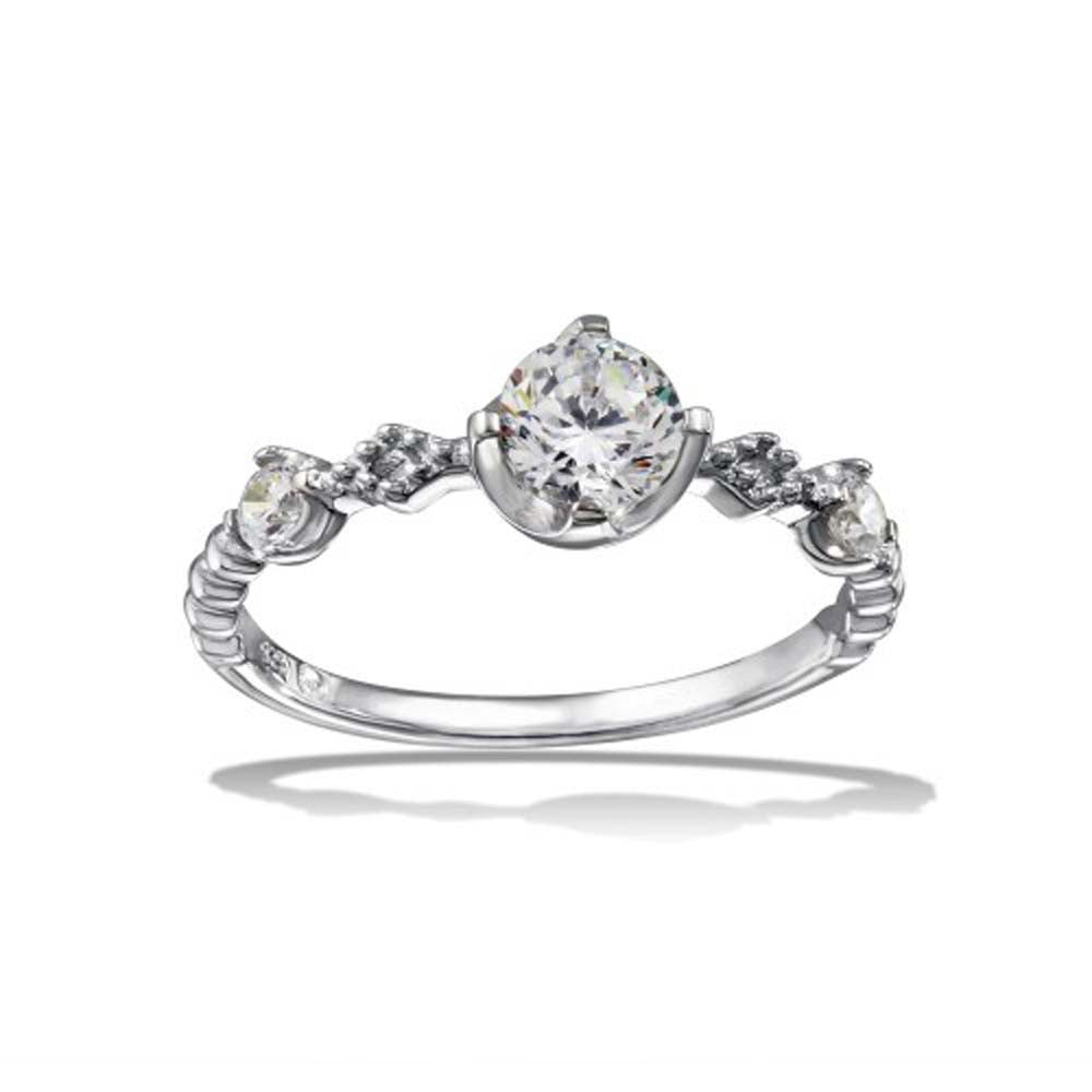 Sterling Silver Rhodium Plated Beaded Shank CZ RingAnd Dimensions 6.7mm