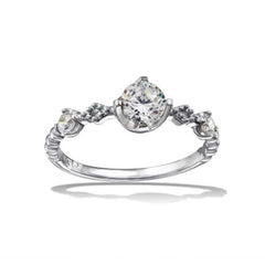 Sterling Silver Rhodium Plated Beaded Shank CZ RingAnd Dimensions 6.7mm