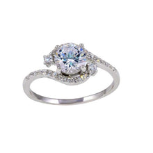 Load image into Gallery viewer, Sterling Silver Rhodium Plated Round Center Shaped Ring With CZ Stones