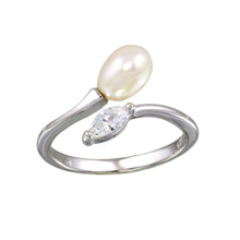 Load image into Gallery viewer, Sterling Silver Rhodium Plated Ring with Pearl and CZ