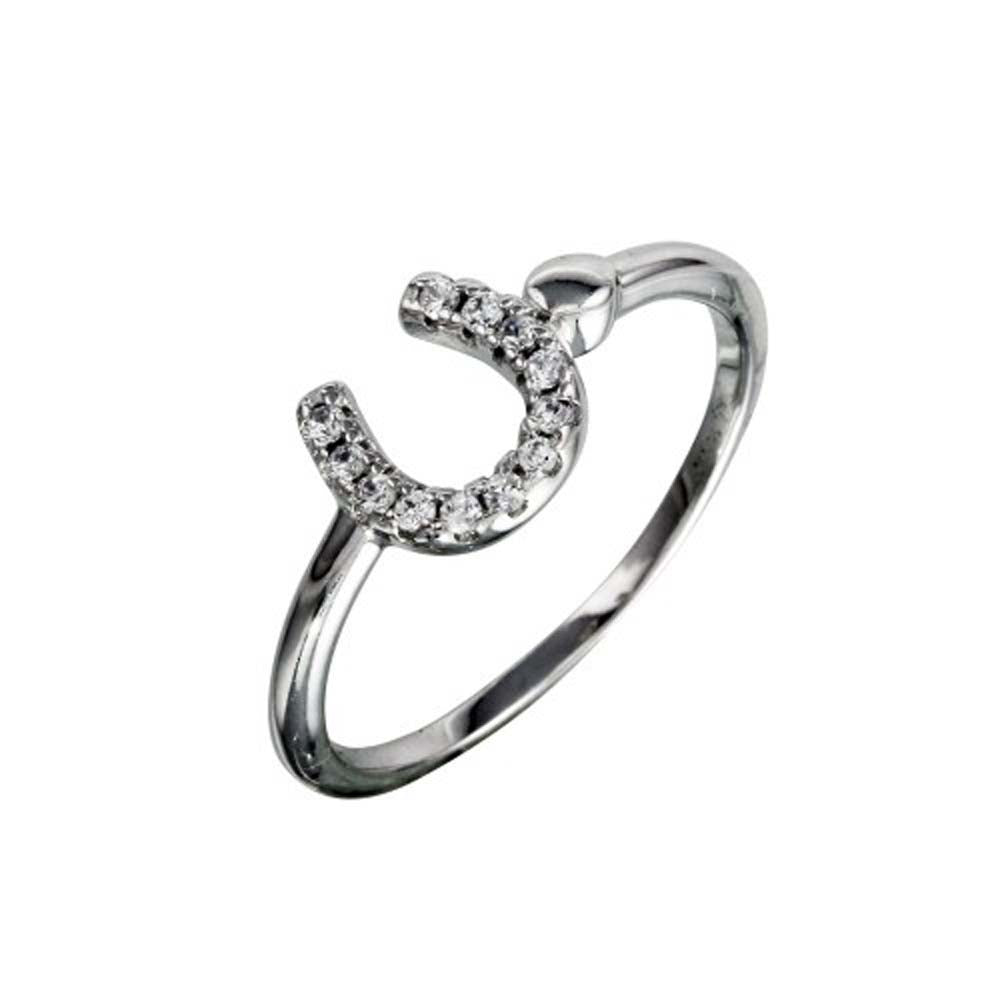 Sterling Silver Rhodium Plated Encrusted Horse Shaped Ring With CZ Stones