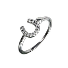 Load image into Gallery viewer, Sterling Silver Rhodium Plated Encrusted Horse Shaped Ring With CZ Stones