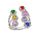 Sterling Silver Rhodium Plated Multi Color CZ Open Ring