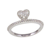 Sterling Silver Rhodium Plated Heart Shaped Ring With CZ Stones