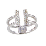 Sterling Silver Rhodium Plated CZ Bar Open Ring