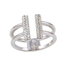 Sterling Silver Rhodium Plated CZ Bar Open Ring
