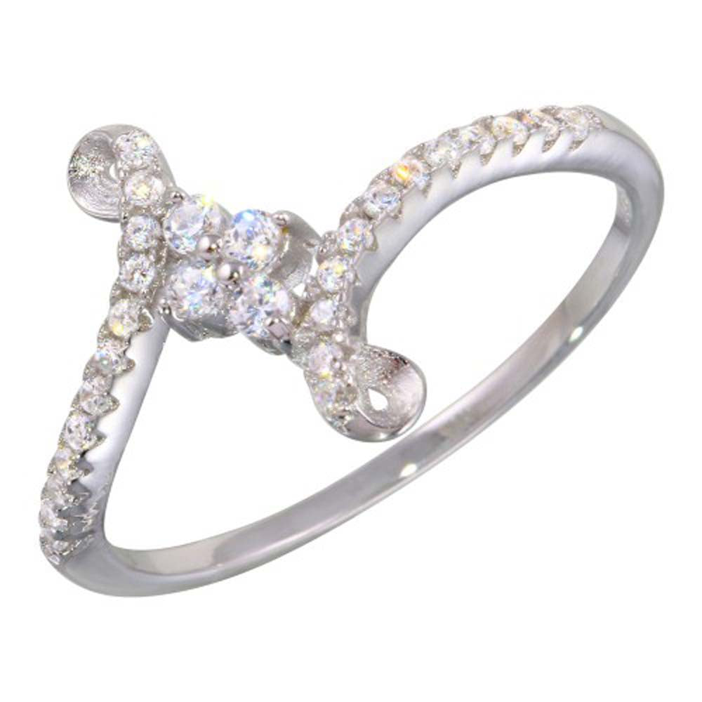 Sterling Silver Rhodium Plated Elegant Shaped Ring With CZ Stones