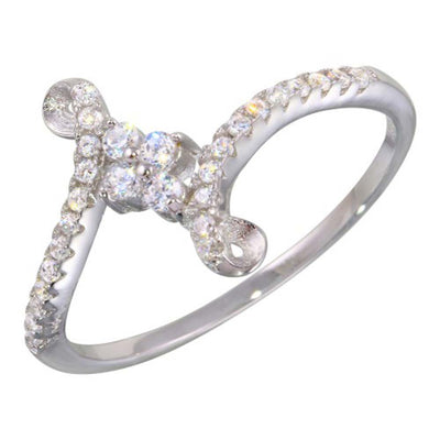 Sterling Silver Rhodium Plated Elegant Shaped Ring With CZ Stones