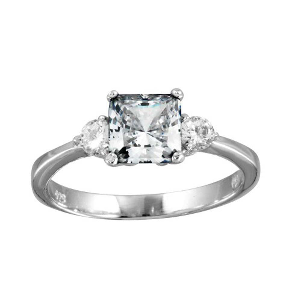 Sterling Silver Rhodium Plated Square Shaped Ring With CZ StonesAnd Width 6.4mm